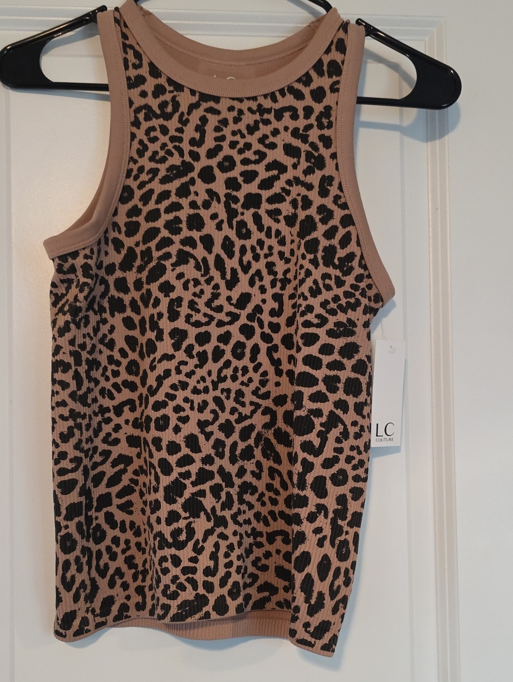 LC Lauren Conrad Black and Tan Leopard Ribbed Tank